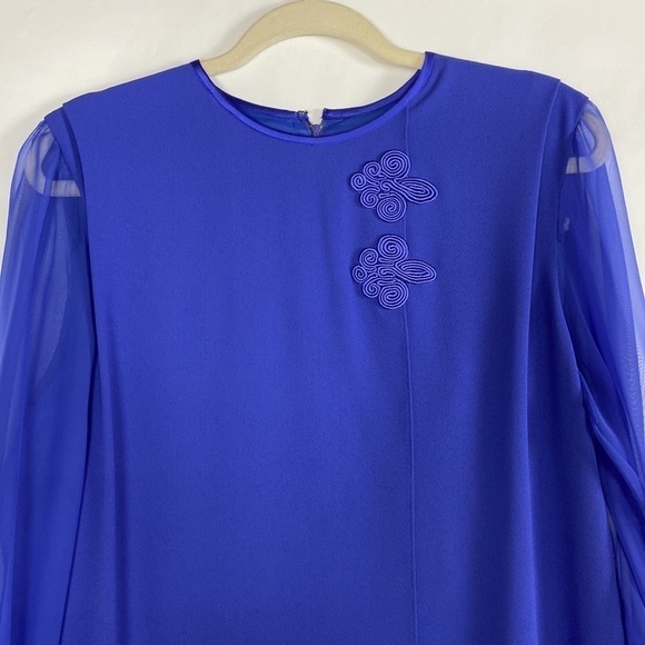 Vintage Ursula of Switzerland Layered Long Sleeve Satin Trim Evening Dress - Picture 3 of 16